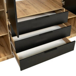 Bali Lux 4 Door Wardrobe With Oak Slats Mirror Modern Hallway Bedroom Storage Cabinet Black With Oak Wotan - thumbnail 4