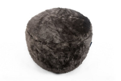 Littens Charcoal Grey Plush Faux Fur Round Footstool Ottoman Pouffe Bean Bag 45Cm X 25Cm - image 1