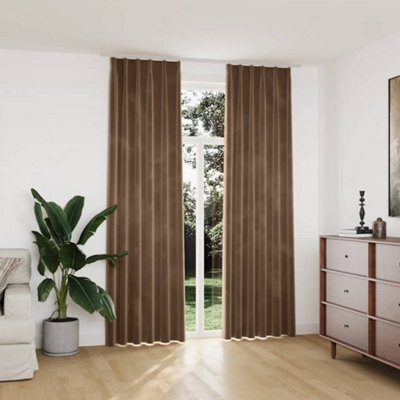 Berkfield Blackout Curtains 2 Pcs With Hooks Velvet Beige 140X245 Cm - image 1