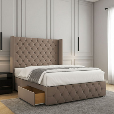 REGIONAL FURNISHINGS Mink Plush Velvet Divan Bed Set 54Inch Headboard & Footboard 2Drawersfootend & Mattress In Double King 4Ft 6Ft Sizes - image 1