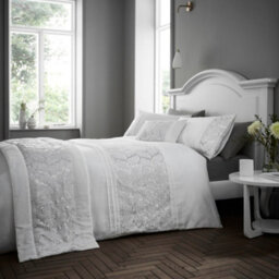 Portfolio Home Rouen Geometric White Double Bed Linen Bedding Duvet Cover Quilt Set - thumbnail 1