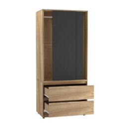 Urbn-Living Urbnliving 2 Sliding Doors Wardrobe 2 Drawer Bedroom Clothes Hanging Rail Oak Carcass With Black Doors Storage Cupboard - thumbnail 6