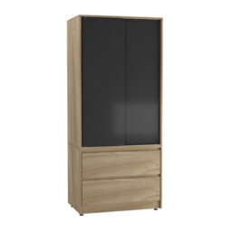 Urbn-Living Urbnliving 2 Sliding Doors Wardrobe 2 Drawer Bedroom Clothes Hanging Rail Oak Carcass With Black Doors Storage Cupboard - thumbnail 5