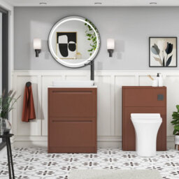 Royal Bathrooms Royal Bathroom Elmore 600mm Terracotta Clay Freestanding Bathroom Vanity Unit 2 Drawer Plain White Worktop With Qubix Basin - thumbnail 5