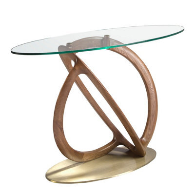 Angel Cerda Elegant Oval Console Table With Glass Top And Walnut Legs - image 1
