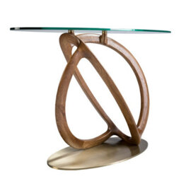 Angel Cerda Elegant Oval Console Table With Glass Top And Walnut Legs - thumbnail 5