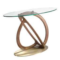 Angel Cerda Elegant Oval Console Table With Glass Top And Walnut Legs - thumbnail 1