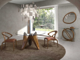Angel Cerda Elegant Oval Console Table With Glass Top And Walnut Legs - thumbnail 3