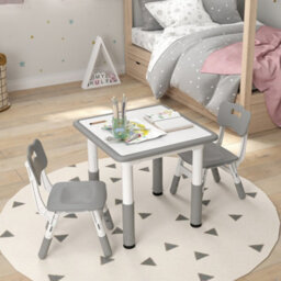 Aiyaplay 3 Pcs Height Adjustable Kids Table And Chair Set For Playroom - Grey - thumbnail 8
