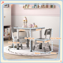 Aiyaplay 3 Pcs Height Adjustable Kids Table And Chair Set For Playroom - Grey - thumbnail 3