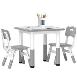 Aiyaplay 3 Pcs Height Adjustable Kids Table And Chair Set For Playroom - Grey - thumbnail 2