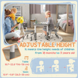 Aiyaplay 3 Pcs Height Adjustable Kids Table And Chair Set For Playroom - Grey - thumbnail 4