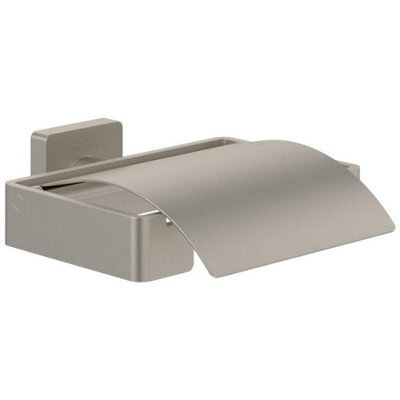 Villeroy & Boch Elements Striking Toilet Roll Holder With Cover Matt Brushed Nickel - image 1