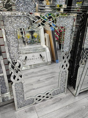 Biznest Filled Celtic Cross Knot Wall Mirror Diamond Crush Crystal Dressing Silver Wall Mirror Rectangle 120X80Cm Home Décor - image 1