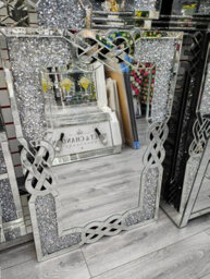 Biznest Filled Celtic Cross Knot Wall Mirror Diamond Crush Crystal Dressing Silver Wall Mirror Rectangle 120X80Cm Home Décor