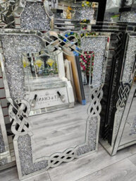 Biznest Filled Celtic Cross Knot Wall Mirror Diamond Crush Crystal Dressing Silver Wall Mirror Rectangle 120X80Cm Home Décor - thumbnail 2