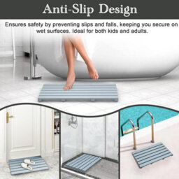 Mantarraj Bamboo Duckboard Bath Mat Anti Slip Mat Spa, Bath, Shower Bathroom Decor Multipurpose Bath Mat Grey - thumbnail 4