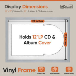 "AK Frames 25X17"" Silver Classic Vinyl Record Frame With White Mount For 12 Inch Lp Cover & Disc - Overlapped Design" - thumbnail 2