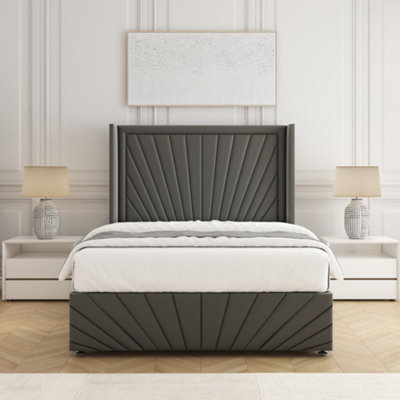 Bsspoke Nola Divan Bed In Grey Plush Velvet With 54Inch Headboard & Footboard & Mattress No Drawers In 3Ft 4Ft 4Ft6 5Ft 6Ft - image 1