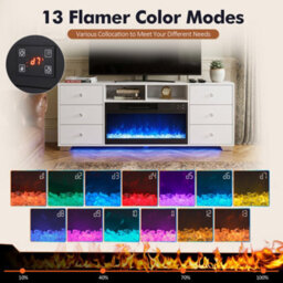 Fenchilin White Electric Fireplace Tv Stand 180Cm, 13 Flame Colours + Rgb Base Led Lights, 6 Drawer Storage Entertainment Unit - thumbnail 4