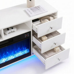 Fenchilin White Electric Fireplace Tv Stand 180Cm, 13 Flame Colours + Rgb Base Led Lights, 6 Drawer Storage Entertainment Unit - thumbnail 9