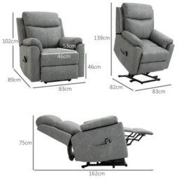 Homcom Power Lift Chair Electric Riser Recliner With Remote Control, Grey - thumbnail 3