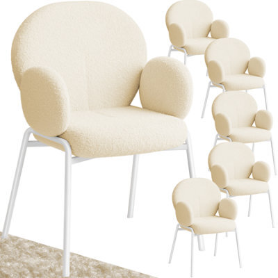 Tectake Set Of 6 Dining Chair - Bouclé Cover, Plush Padding, High Backrest  - Cream - image 1