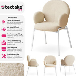 Tectake Set Of 6 Dining Chair - Bouclé Cover, Plush Padding, High Backrest  - Cream - thumbnail 2