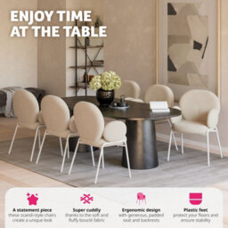 Tectake Set Of 6 Dining Chair - Bouclé Cover, Plush Padding, High Backrest  - Cream - thumbnail 3