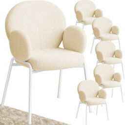 Tectake Set Of 6 Dining Chair - Bouclé Cover, Plush Padding, High Backrest  - Cream - thumbnail 1