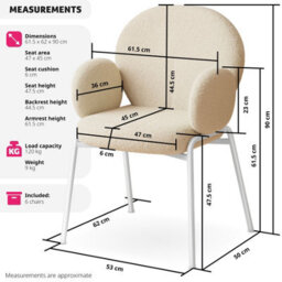 Tectake Set Of 6 Dining Chair - Bouclé Cover, Plush Padding, High Backrest  - Cream - thumbnail 6