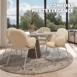Tectake Set Of 6 Dining Chair - Bouclé Cover, Plush Padding, High Backrest  - Cream - thumbnail 7