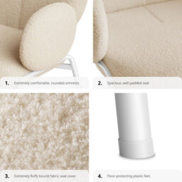 Tectake Set Of 6 Dining Chair - Bouclé Cover, Plush Padding, High Backrest  - Cream - thumbnail 4