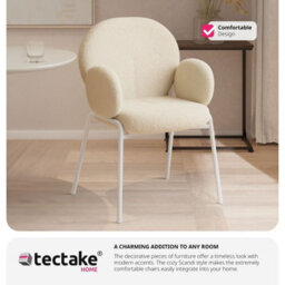 Tectake Set Of 6 Dining Chair - Bouclé Cover, Plush Padding, High Backrest  - Cream - thumbnail 5