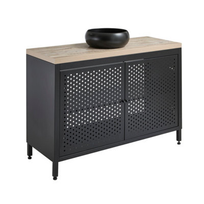 Homestylestore 1200mm Black Metal Floorstanding Bathroom Vanity Unit Light Oak Countertop And Round Graphite Basin - image 1