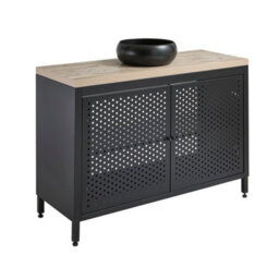 Homestylestore 1200mm Black Metal Floorstanding Bathroom Vanity Unit Light Oak Countertop And Round Graphite Basin - thumbnail 1