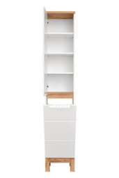 Impact Furniture Laundry Tall Slim Bathroom Storage Cabinet Freestanding Unit With Pull Down Basket White Gloss And Oak Bali - thumbnail 3