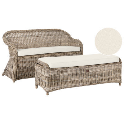 Beliani Garden Bench With Cushion Susua 150 Cm With Ottoman Rattan Natural - image 1