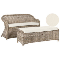 Beliani Garden Bench With Cushion Susua 150 Cm With Ottoman Rattan Natural - thumbnail 1