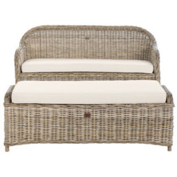 Beliani Garden Bench With Cushion Susua 150 Cm With Ottoman Rattan Natural - thumbnail 4