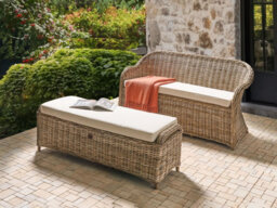 Beliani Garden Bench With Cushion Susua 150 Cm With Ottoman Rattan Natural - thumbnail 2