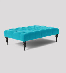 Alyana 137Cm Rectangle Ottoman Bench With Wooden Legs- Teal Plush Velvet Chesterfield Upholstered Footstool
