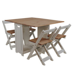 Mercers Furniture Corona Grey Wax Butterfly Dining Set Table & 4 Chairs Folding Compact Drop Leaf Wooden Mexican Pine Wood Kitchen