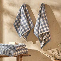 Yard Barton Gingham Check 100% Cotton Bath Towel, Denim Blue, 70 X 130Cm - thumbnail 4