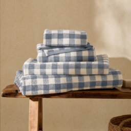 Yard Barton Gingham Check 100% Cotton Bath Towel, Denim Blue, 70 X 130Cm - thumbnail 1