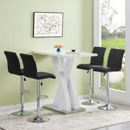Furniture in Fashion Axara White High Gloss Bar Table With 4 Ripple Black Stools