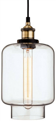 Luminosa Lighting Luminosa Empire 1 Light Ceiling Pendant Antique Brass, Clear Glass, E27