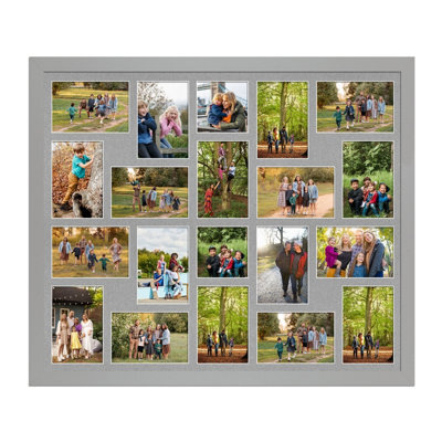 AK Frames 80X70Cm Light Grey Modern Multi Photo Frame With Silver Mount - Holds 20 Apertures (18X) 6X4, (2X) 4X4 Photos - image 1