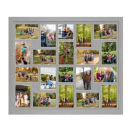 AK Frames 80X70Cm Light Grey Modern Multi Photo Frame With Silver Mount - Holds 20 Apertures (18X) 6X4, (2X) 4X4 Photos