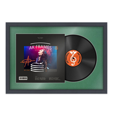 "AK Frames 25X17"" Dark Grey Step Vinyl Record Frame With Emerald Mount For 12 Inch Lp Cover & Disc - Overlapped Design" - image 1